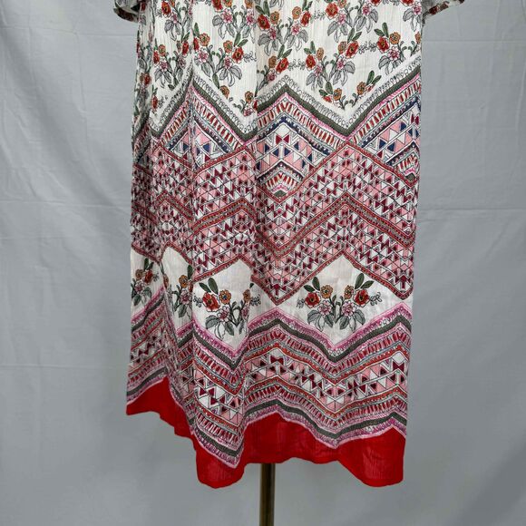 Aqua Floral Smocked Tunic Dress Off Shoulder Knee Length Small Bohemian Relaxed - Picture 5 of 12